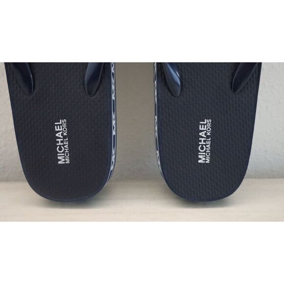 Michael Kors RX22C Women's Sz 11 Dark Navy "MK" Eva Sole Flip Flop Sandals $150 - Picture 4 of 8